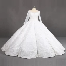 الصين 2018 new design Luxurious crystal long sleeve ivory ball gown dresses women الصانع