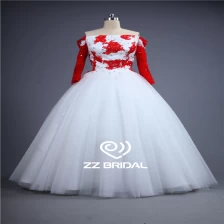 Chine Les images réelles hors épaule manches longues dentelle rouge robe de bal appliqued robe de mariée fabricant fabricant