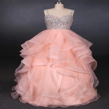 Chiny Chiny Suzhou Dostawca ślubu Sweetheart Beadings Organza Cekiny Ruffles Różowa suknia ślubna Suknia ślubna producent