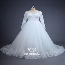 Chine Perles élégantes à manches longues de voir à travers la dentelle de retour robe de mariée en bas Chine fabricant