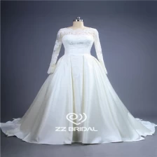 Chine Satin élégant manches longues en dentelle illusion appliqued fabricant de robe de mariée A-ligne fabricant