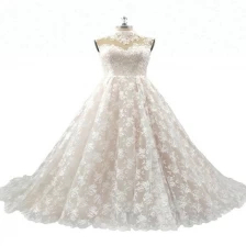 porcelana Cuello alto Volver Ver a través de la falda de organza en capas Vestidos de novia de encaje de Suzhou largos fabricante