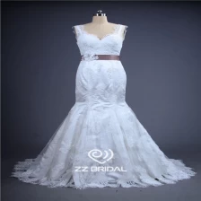 Chine Haute sur mesure courroie de spaghetti avec ceinture en dentelle dos nu robe de mariée sirène de fleur à la main fabricant