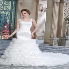 الصين أحدث تصميم السباغيتي حزام الأورجانزا الطبقات ثوب الزفاف حورية البحر مع قطار الصين الصانع