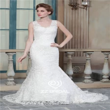 Chine style sirène pleine guipure corsage sans manches en dentelle appliqued v-cou et robe de mariée v-back fabricant
