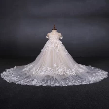 China Nieuw design luxe witte kant meisje jurk bruiloft prinses baby baby meisjes lange trein bloem meisje jurken 2019 fabrikant