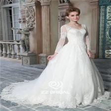 Chine Nouvelle arrivée à manches longues col en V dentelle appliqued une ligne fournisseur de robe de mariée fabricant