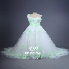 porcelana Nueva escote corazón un hombro appliqued con el vestido de boda de flores verdes hechos a mano fabricante