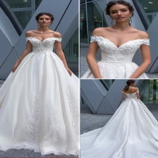 China Off-Shoulder 2019 Wedding Dress Bridal Gown a line lace fabric Bridal Dresses manufacturer