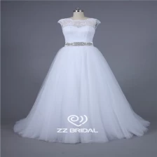 Chine Images réelles mancherons ceinture de perles v-back dentelle douce robe de mariée une ligne constructeur fabricant