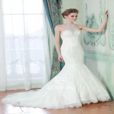 porcelana Regístrate granos de costura que cuelgan del cuello sin mangas de encaje apliques arrastran el vestido de novia de cola de pescado fabricante
