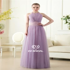 Chine Longue robe de soirée violette sexy dos nu manches licol perles longueur de plancher fabricant