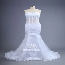porcelana Sexy ver a través del corsé y la espalda escote corazón de cuentas sirena fabricante vestido de novia fabricante