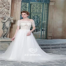 الصين مثير انظر من خلال نمط قصيرة الأكمام قبالة الكتف الدانتيل appliqued الديكور ألف خط فستان الزفاف الصين الصانع