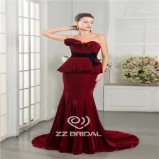 porcelana Estilo de moda cinturón de volantes con flores negras hechas a mano Claret-roja de terciopelo larga duración proveedor vestido de noche fabricante