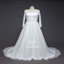 Chiny ZZ Bridal 2017 długi rękaw bez ramiączek taśmy paciorkami sukni ślubnej-line producent