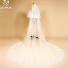 China ZZ nupcial marfim borda renda duas camadas véu nupcial casamento com pente fabricante