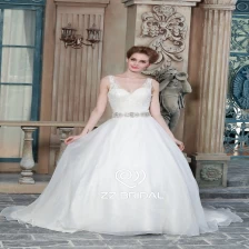 Китай ZZ Свадебные 2017 V-задний ремень с бортовым кружевным аппликуед A-Line свадебное платье производителя