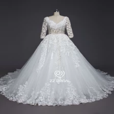 China ZZ bridal 2017 V-neck and V-back lace appliqued A-line wedding dress manufacturer