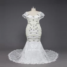 porcelana ZZ bridal 2017 V-neck cap sleeve beaded mermaid wedding dress fabricante