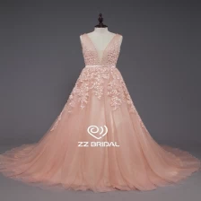 China ZZ Bridal 2017 V-Neck Lace Applikationen und Beaded lange Evening Dress Hersteller