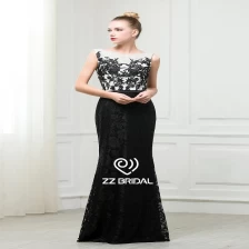 Chine ZZ Bridal 2017 bateau cou et V-Back dentelle appliqued robe de soirée noire fabricant