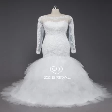 China ZZ bridal 2017 boat neck long sleeve lace mermaid wedding dress manufacturer