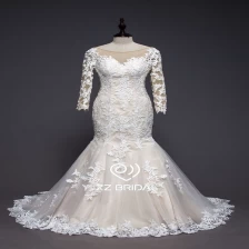 China ZZ bridal 2017 long sleeve V-back lace appliqued mermaid wedding dress manufacturer