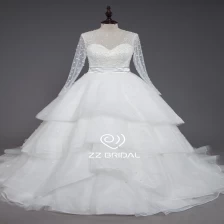 China ZZ bridal 2017 long sleeve beaded ruffled A-line wedding dress manufacturer