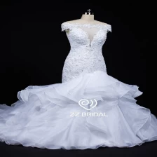 China ZZ bridal 2017 off shoulder beaded and ruffled mermaid wedding dress manufacturer