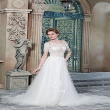 China ZZ bridal 2017 off shoulder lace appliqued short sleeve A-line wedding dress manufacturer