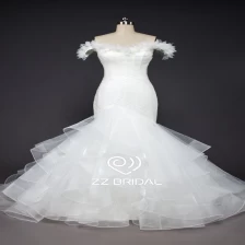 China ZZ bridal 2017 off shoulder ruffled and beaded mermaid wedding dress manufacturer