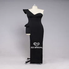 China ZZ Bridal 2017 1 Schulter unregelmäßig Rock schwarz lange Abend Kleid Hersteller