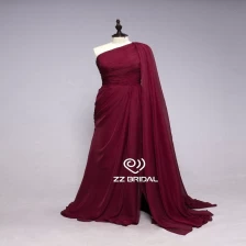 China ZZ bridal 2017 one shoulder scarf ruffled claret-red long evening dress manufacturer
