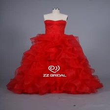 China ZZ bridal 2017 ruffled strapless lace appliqued red long evening dress manufacturer