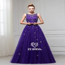 China ZZ bridal 2017 sleeveless beaded purple A-line long evening dress manufacturer