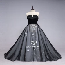 China ZZ bridal 2017 sleeveless strapless black A-line long evening dress manufacturer