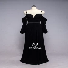 China ZZ bridal 2017 spaghetti strap sweetheart neckline black long evening dress manufacturer