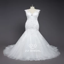 Chine ZZ bridal V-neck and V-back lace appliqued mermaid wedding dress fabricant