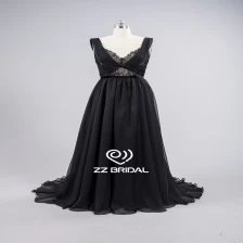 China ZZ nupcial v-Neck e v-back Velvet ruffled a-line vestido de noite longa fabricante