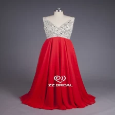 China ZZ bridal V--neck backless beaded chiffon A-line long evening dress manufacturer