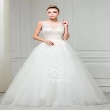 China ZZ bridal boat neck feather lace appliqued A-line wedding dress manufacturer