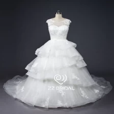 China ZZ bridal capsleeve ruffled lace appliqued ball gown wedding dress manufacturer
