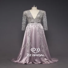porcelana ZZ bridal deep V-neck  long sleeve beaded long evening gown fabricante