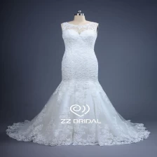 China Opgestikte ZZ bruids illusie hals kant zeemeermin trouwjurk fabrikant