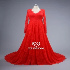 Chine ZZ Bridal manches longues v-Neck dentelle rouge a-line robe de soirée longue fabricant