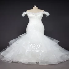 China ZZ bruids af-schouderriem gegolfde zeemeermin trouwjurk fabrikant