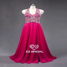 Chine ZZ Bridal sexy Halter perles en mousseline de soie a-line long robe de soirée fabricant