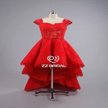 China ZZ bridal short front long back cap sleeve red A-line evening gown fabricante