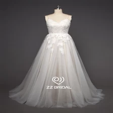 porcelana ZZ nupcial espagueti Correa de encaje appliqued una línea de vestido de novia fabricante
